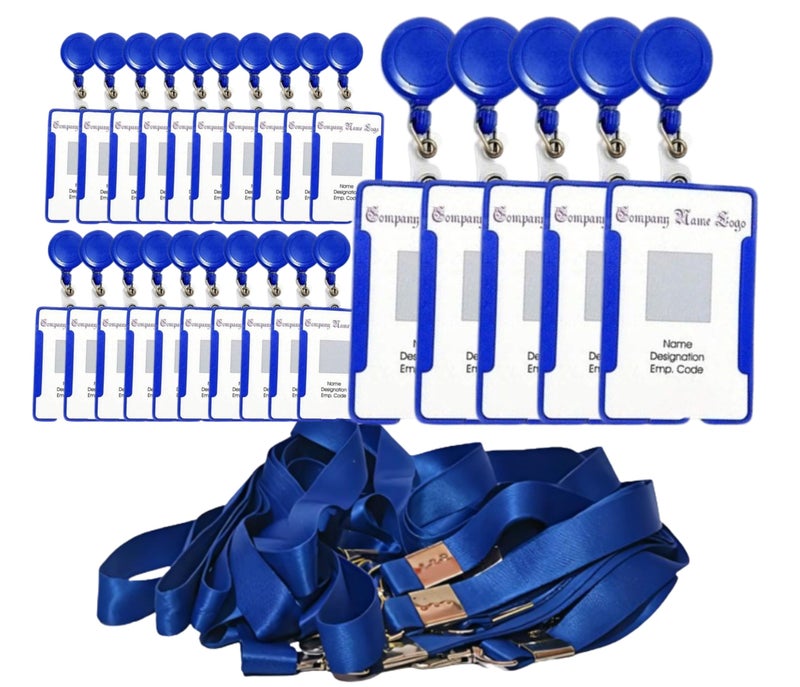 ANG Plastic ID Badge Holder, ID Badge Reel, Lanyard Blue (Pack of 25) - Image 1