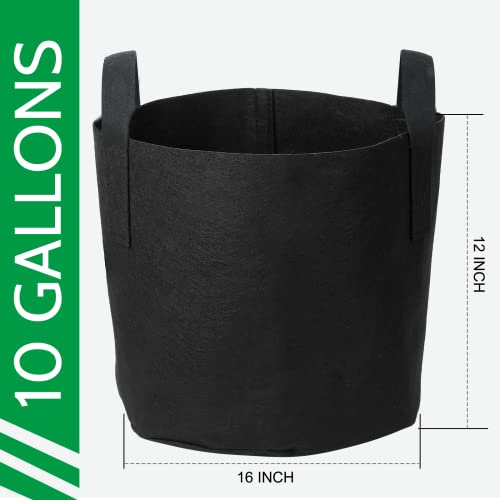 JERIA 12-Pack 10 Gallon, Vegetable/Flower/Plant Grow Bags, Aeration Fabric Pots with Handles (Black), Come with 12 Pcs Plant Labels - Image 2