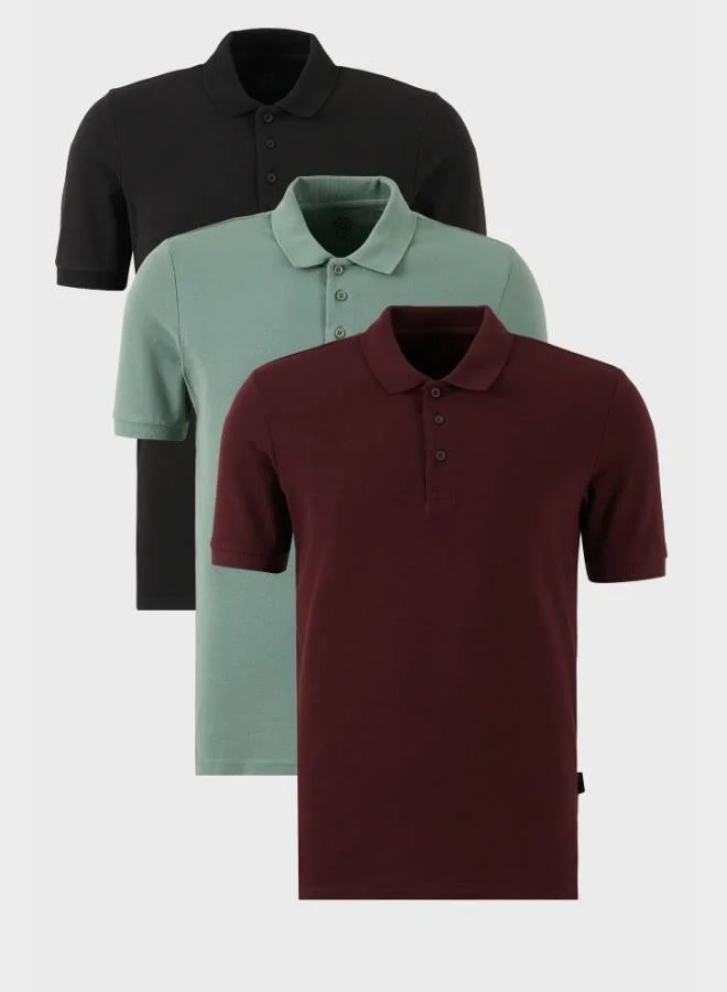 Buratti Buratti Cotton Regular Fit Button-Down Polo Collar 3-Pack T-Shirt Men's T-SHIRT 5902127S3
