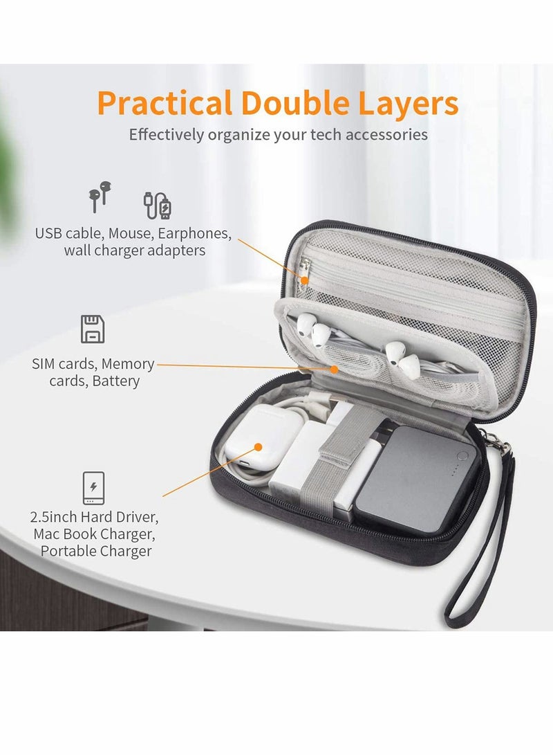 Zikra Small Electronic Organizer Cable Bag, Travel Portable 2 PCS Electronic Accessories Storage Bag Soft Carrying Case Pouch for Hard Drive, Cord, Charger, Earphone, USB, SD Card (Black+Gray) - Image 3