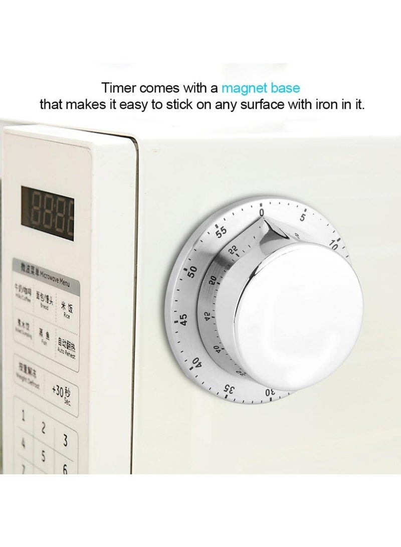 Manual Timer, 60 Minute Professional Mechanical Kitchen Timer With Magnetic Base, Countdown Cooking Baking Timing Tool, Loud Alarm Sound And Easy To Stick On Any Surface(Silver) - Image 3
