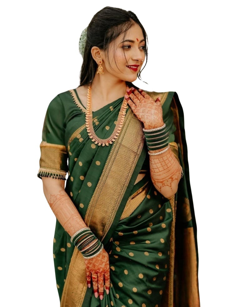 C J Enterprise Women's Banarasi Saree Pure Kanjivaram Silk Saree Soft Design Wear Pattu Sarees Latest Cotton With Blouse Piece Kanchipuram for Wedding sadi new ladies 2025 (BS09) (Green) - Image 1