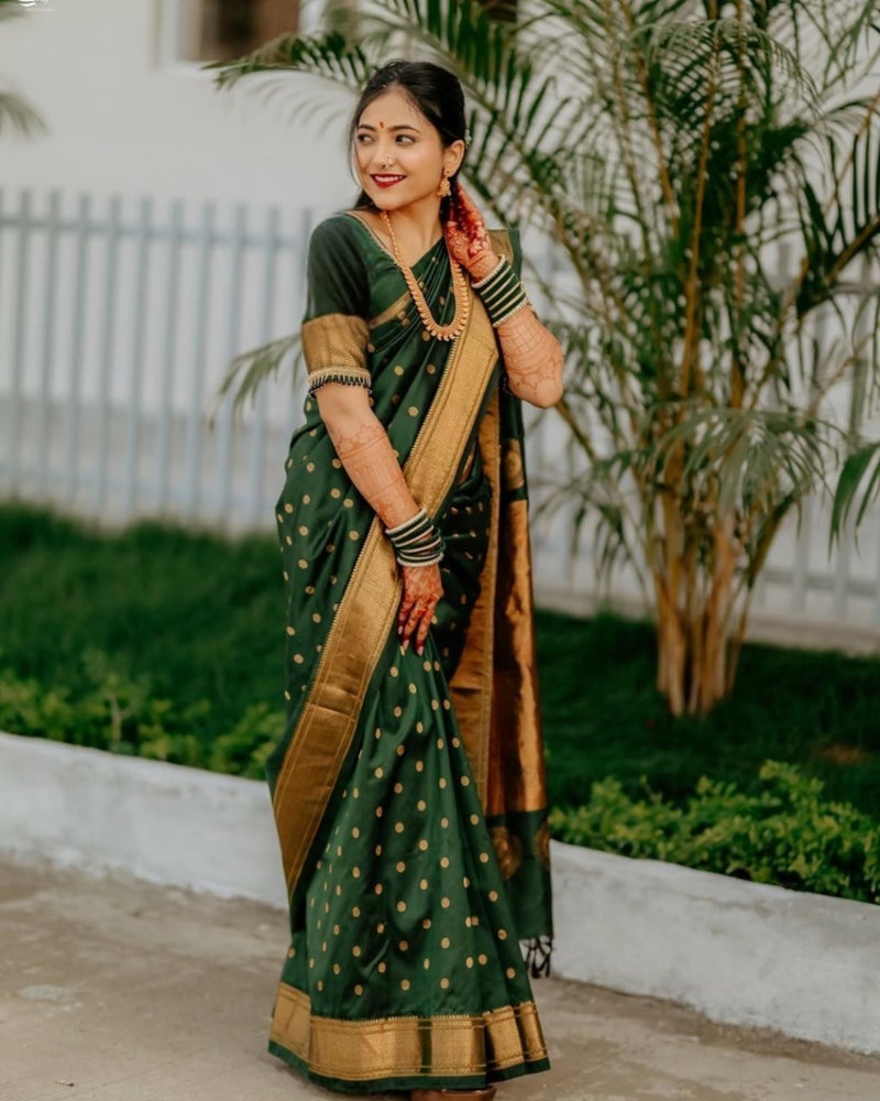C J Enterprise Women's Banarasi Saree Pure Kanjivaram Silk Saree Soft Design Wear Pattu Sarees Latest Cotton With Blouse Piece Kanchipuram for Wedding sadi new ladies 2025 (BS09) (Green) - Image 2