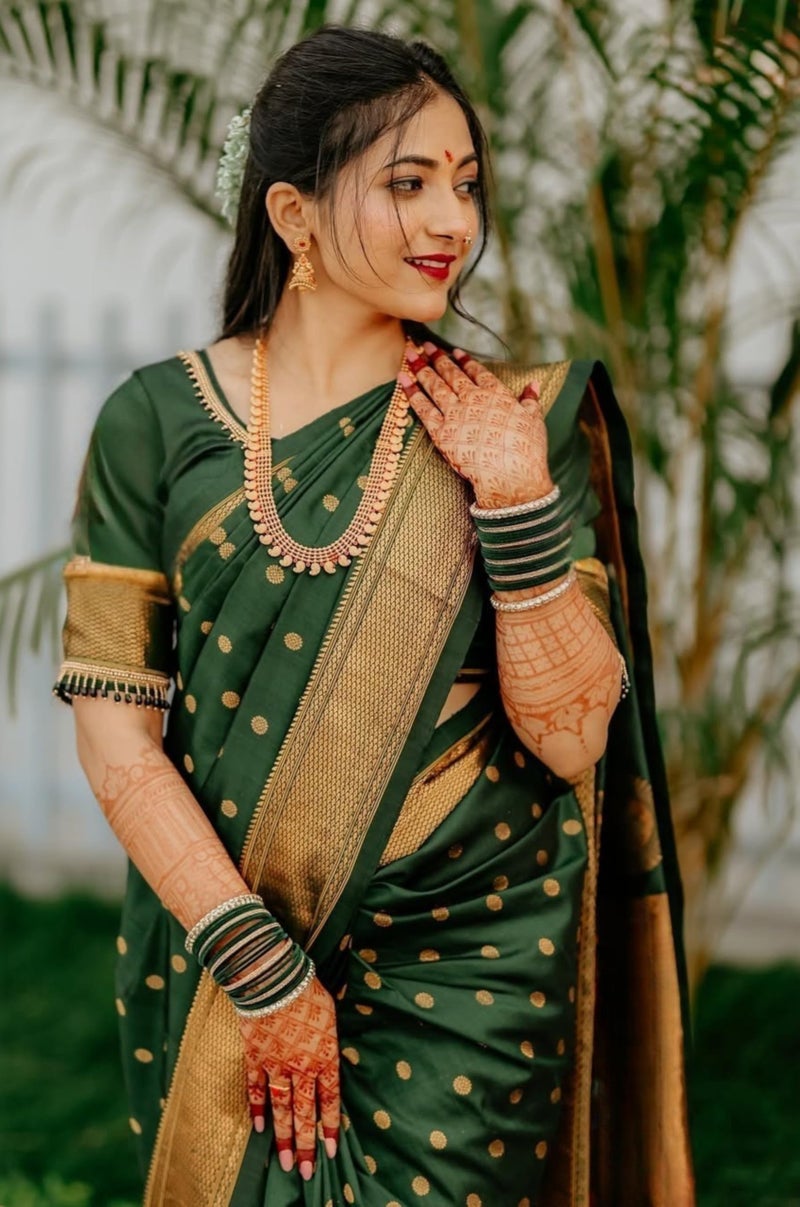 C J Enterprise Women's Banarasi Saree Pure Kanjivaram Silk Saree Soft Design Wear Pattu Sarees Latest Cotton With Blouse Piece Kanchipuram for Wedding sadi new ladies 2025 (BS09) (Green) - Image 3