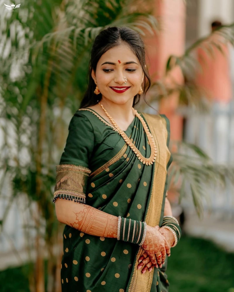 C J Enterprise Women's Banarasi Saree Pure Kanjivaram Silk Saree Soft Design Wear Pattu Sarees Latest Cotton With Blouse Piece Kanchipuram for Wedding sadi new ladies 2025 (BS09) (Green) - Image 5