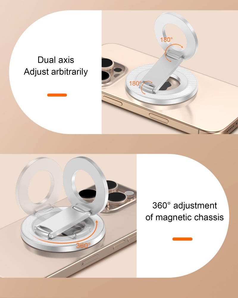 AILKIN Magnetic Phone Ring Holder with Dual-Side Magnets, 360° Rotating Stand, MagSafe Grip Ring Stand Magnetic Kickstand for iPhone 17e 17 16 15 14 13 12, Android, Phone Grip for Desk, Car, Office-Silver - Image 3