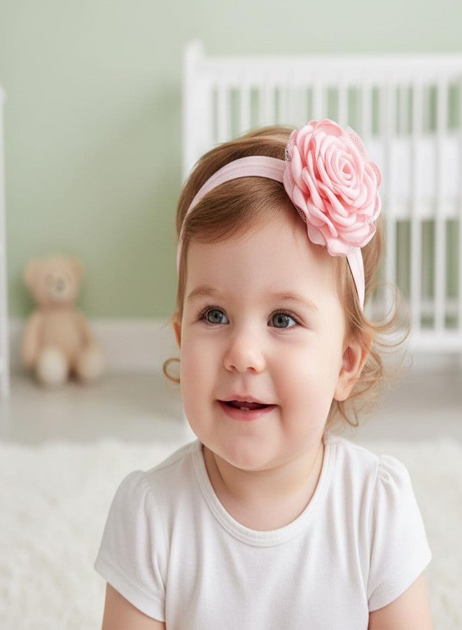 Simxen “Baby Girl Hair Bows Set – Princess Crown Headband & Soft Nylon Bow Clips, Cute Pink Hair Accessories for Infants, Toddlers & Kids (3-Pack)” (FLOWER) - Image 2