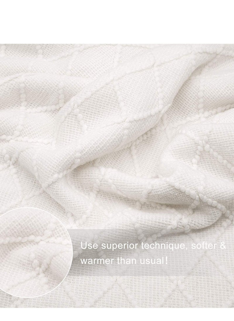 Sofa Decorative Blanket, Soft and Comfortable Knitted Blanket with Tassels for Sofa and Bed Diamond Shaped Coverlet Lightweight Decorative Bed End Blanket Nap Blanket (beige, 127x152cm)