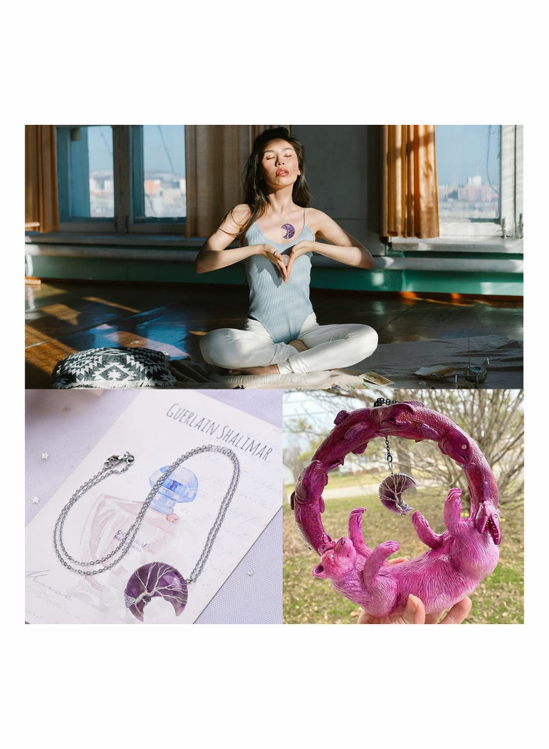 Luckam Amethyst Healing Crystal Stone Necklace Silver Wire Wrapped Crescent Moon Pendant Crystal Necklaces for Women Amethyst Jewellery Natural Quartz Crystal Reiki Gemstone Necklace Valentines Gift - Image 4