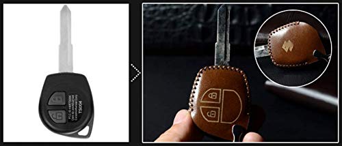 JVCV® Soft Handmade Leather Car Key Cover Compatible with 2 Button Key for Maruti Suzuki Swift Baleno S-Cross Ciaz Dzire WagonR SX4 Ritz (2B Key, Black) - Image 2
