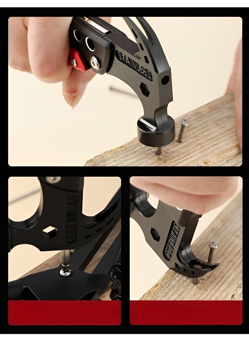 REOCLE - Multitool Hammer 14 in 1 Mini Stainless Steel Hammer Multitool with Pliers Claw Hammer Multi Tool Camping Accessories Survival Gadget - Image 1
