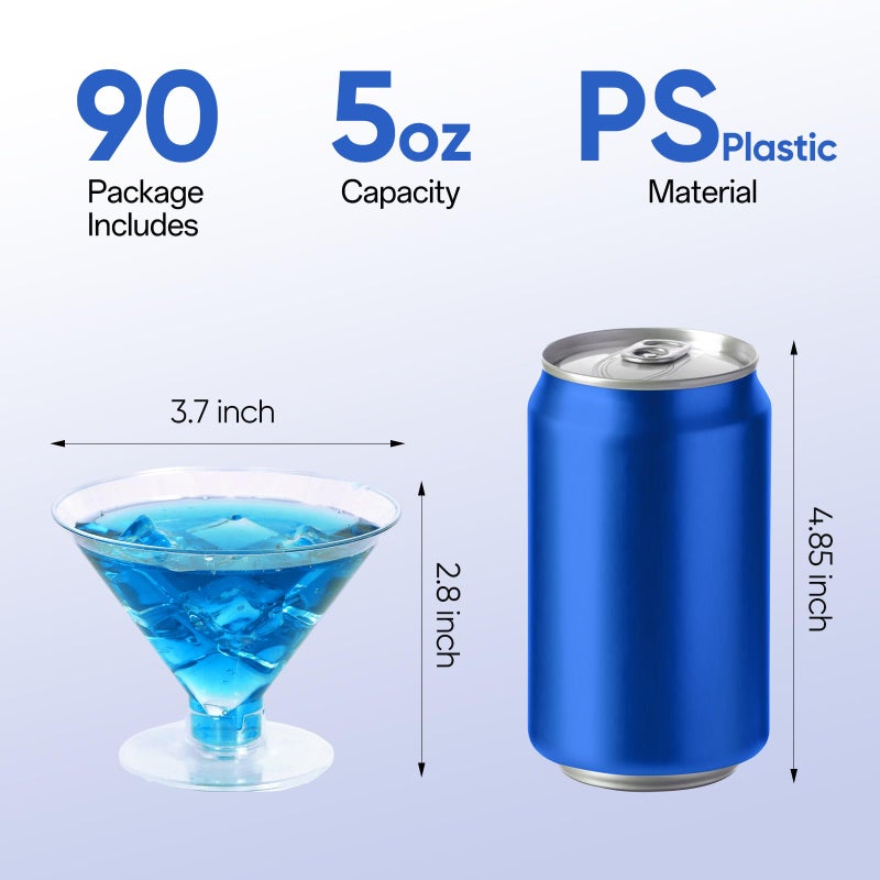 RICHSC-PAN 100 Pcs Plastic Martini Glasses Disposable 5oz Clear Cocktail Glasses. Martini Plastic Cups for Wedding Party Bowl Wine Ice Cream Fruit. Various Party Activities. - Image 2