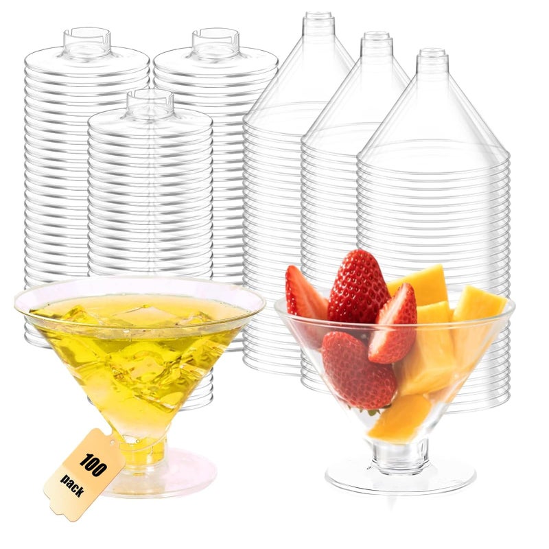 RICHSC-PAN 100 Pcs Plastic Martini Glasses Disposable 5oz Clear Cocktail Glasses. Martini Plastic Cups for Wedding Party Bowl Wine Ice Cream Fruit. Various Party Activities. - Image 1