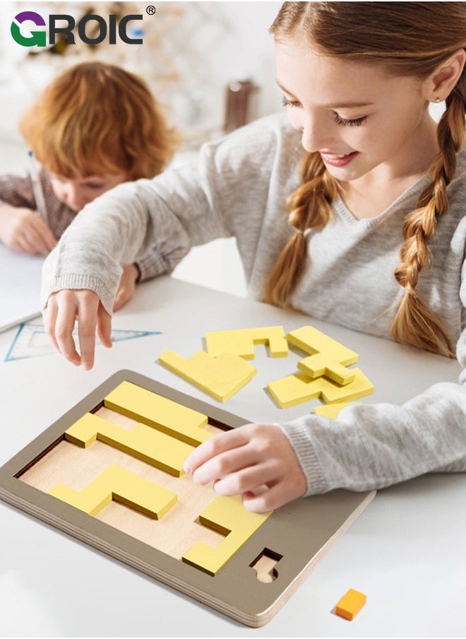 GROIC - 5 Pcs Brain Teaser Puzzles, Wood Block Puzzle, Add One New Piece to the Complete Puzzle, Easy to Difficult Puzzle Level 5 You Will Attempt, Family Puzzles Fun Hard Impossible Puzzle - Image 1