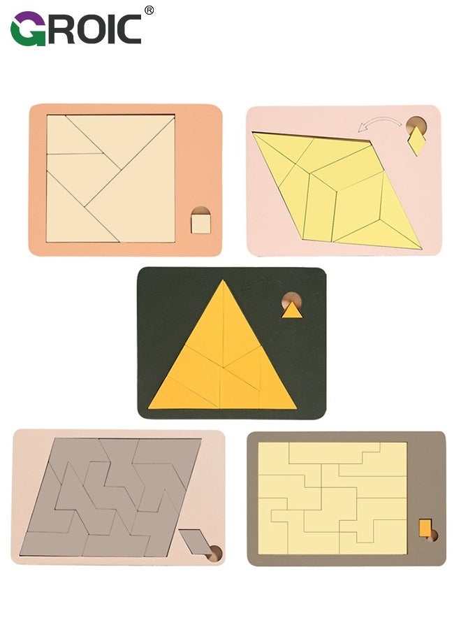 GROIC - 5 Pcs Brain Teaser Puzzles, Wood Block Puzzle, Add One New Piece to the Complete Puzzle, Easy to Difficult Puzzle Level 5 You Will Attempt, Family Puzzles Fun Hard Impossible Puzzle - Image 1