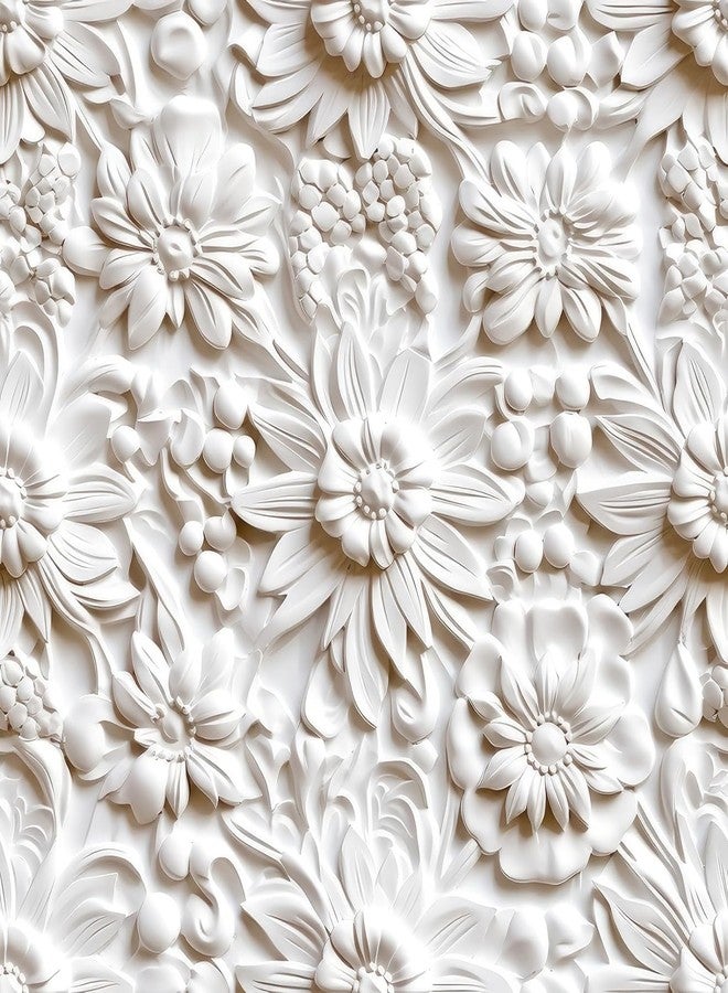 FunStick 17.5"x354" Cream White Peel and Stick Wallpaper Faux 3D Embossed Floral Wallpaper Self Adhesive Wallpapers for Bedroom Living Room Wall Panels White Floral Contact Paper for Walls Cabinets - Image 1