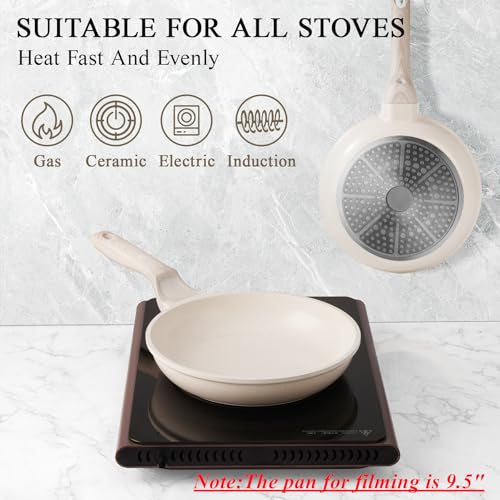 hansubute Induction Ceramic Nonstick Frying Pan,Light Weight Skillet,Healthy Non Toxic Omelet Pan,All Stoves Compatible Egg Pan (white, 8inch) - Image 3