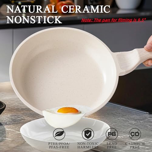 hansubute Induction Ceramic Nonstick Frying Pan,Light Weight Skillet,Healthy Non Toxic Omelet Pan,All Stoves Compatible Egg Pan (white, 8inch) - Image 2