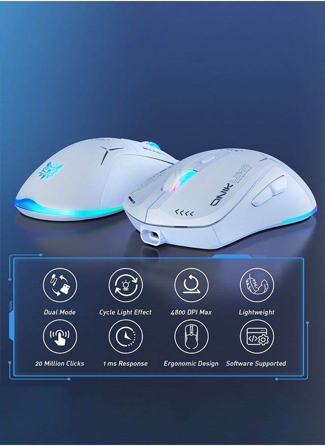 onikuma Gaming Mouse with RGB - 2.4G/Bluetooth Dual Mode,400mAh Battery,6 Programmable Buttons & Adjustable DPI for PC Gaming,White  - Image 5
