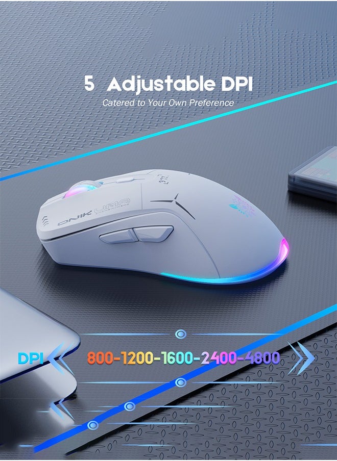 onikuma Gaming Mouse with RGB - 2.4G/Bluetooth Dual Mode,400mAh Battery,6 Programmable Buttons & Adjustable DPI for PC Gaming,White  - Image 3