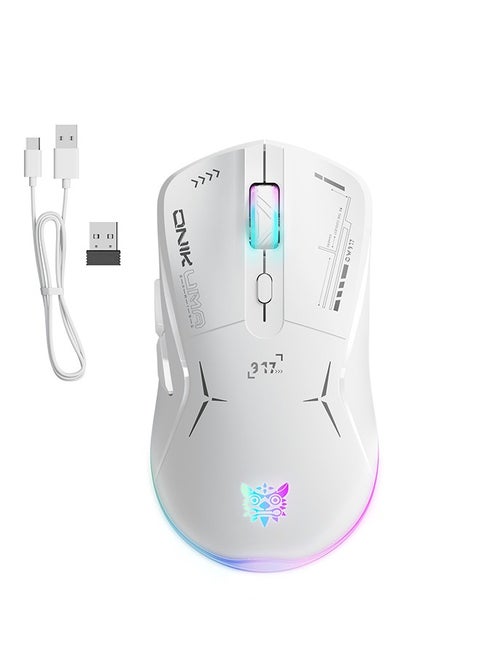 Gaming Mouse with RGB - 2.4G/Bluetooth Dual Mode,400mAh Battery,6 Programmable Buttons & Adjustable DPI for PC Gaming,White