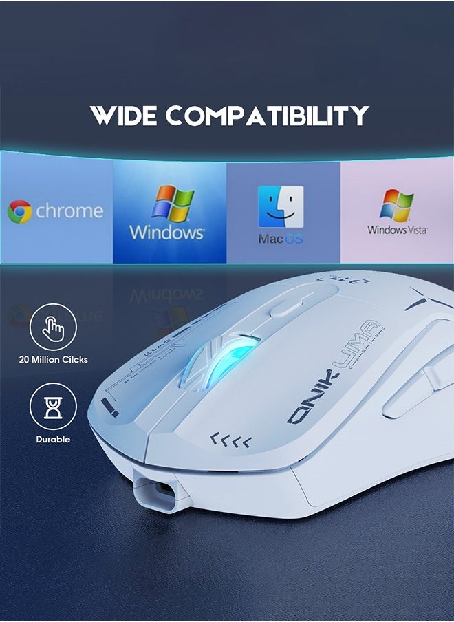 onikuma Gaming Mouse with RGB - 2.4G/Bluetooth Dual Mode,400mAh Battery,6 Programmable Buttons & Adjustable DPI for PC Gaming,White  - Image 4