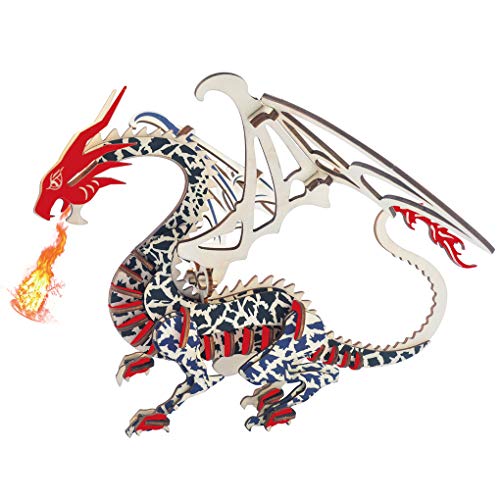 Bitopbi 3D Wooden Puzzles Laser Engraving DIY Safe Assembly Constructor Kit Toy for Teens and Adults World Animal Mechanical 3D Models for SelfAssembly G1 Flying Dragon Unicorn - Image 1