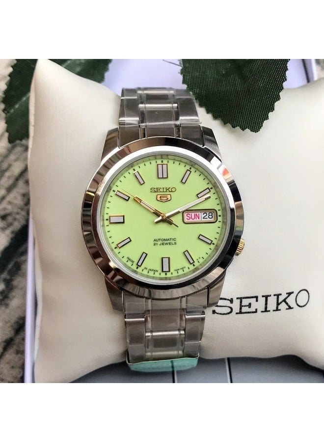 Seiko 5 Automatic Men's Watch, Green Dial, Stainless Steel Bracelet SNKK19J1 - Image 4