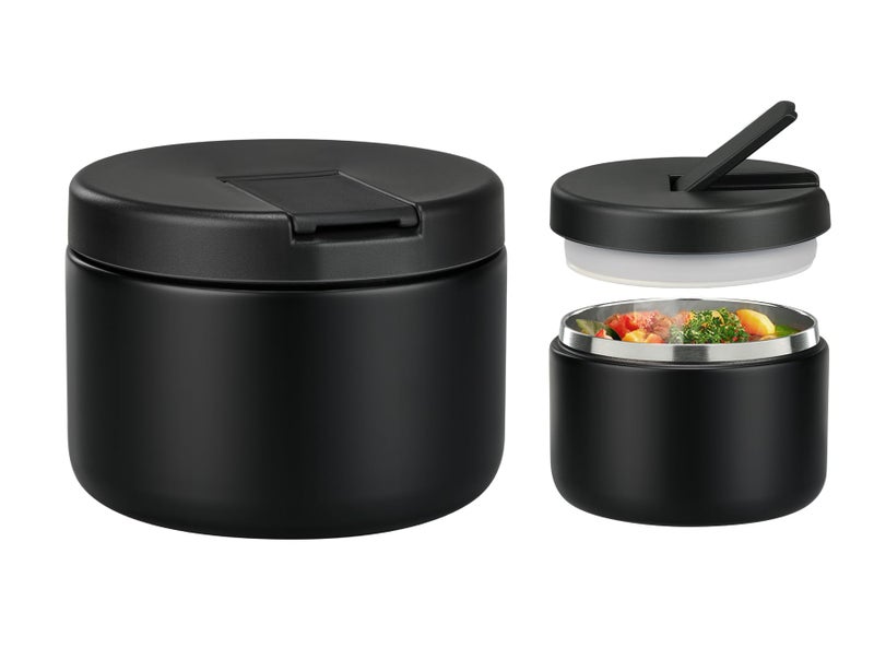 LOHASOK 12oz Kids Soup Thermo for Hot Food Insulated Vacuum Food Jar with Buckle Lid, Stainless Steel Wide Mouth Leak Proof Lunch Container for School Travel-Black - Image 1
