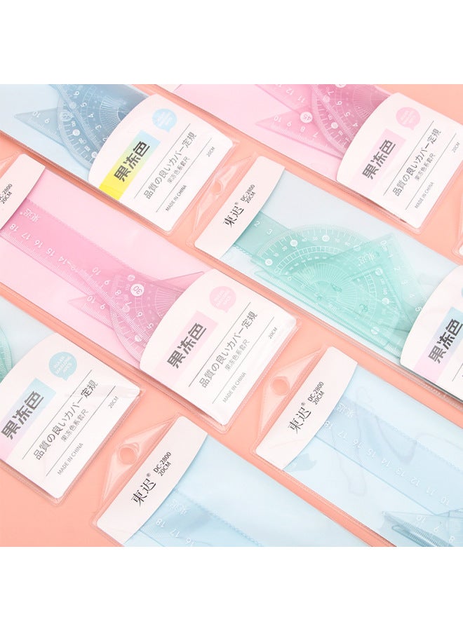 HELPS Cartoon Jelly Color Four-piece Ruler Set For Students 20cm Ruler Set High-value Learning Stationery Supplies - Image 4