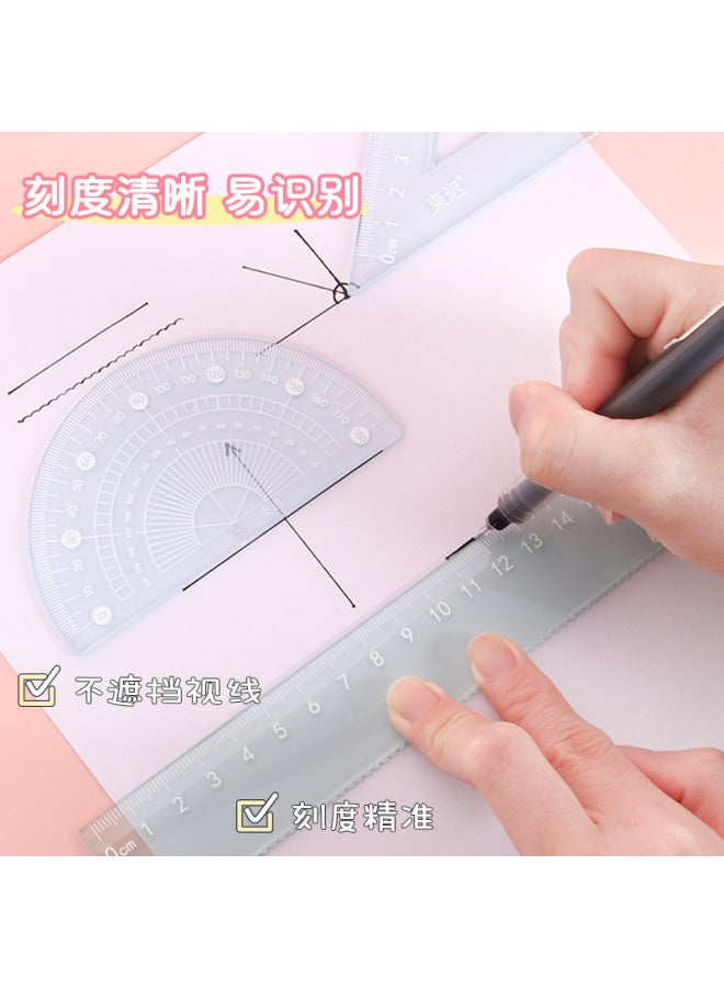HELPS Cartoon Jelly Color Four-piece Ruler Set For Students 20cm Ruler Set High-value Learning Stationery Supplies - Image 2