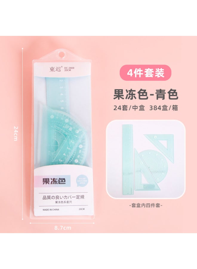 HELPS Cartoon Jelly Color Four-piece Ruler Set For Students 20cm Ruler Set High-value Learning Stationery Supplies - Image 1