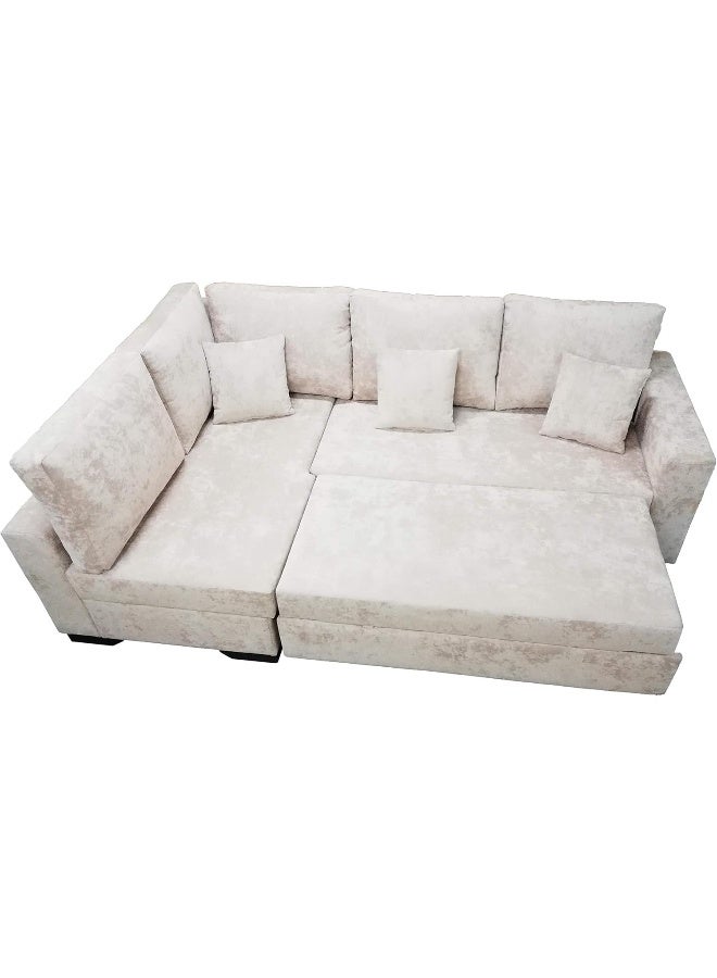 L Shape Sofa Bed, Beige Simple Design