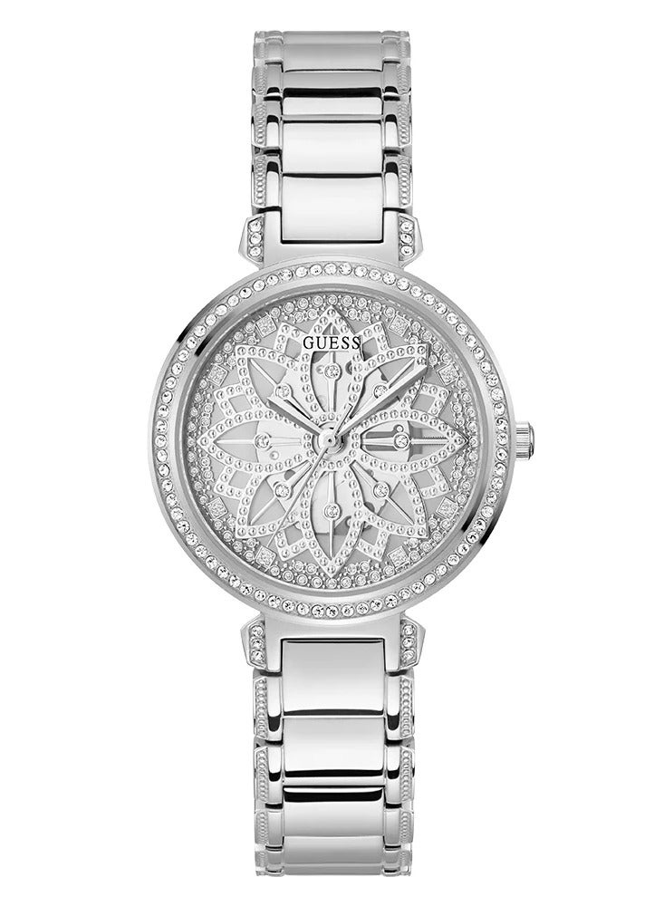 Guess Womens Lily Silver Tone Floral Dial Watch -  GW0528L1 - Image 1