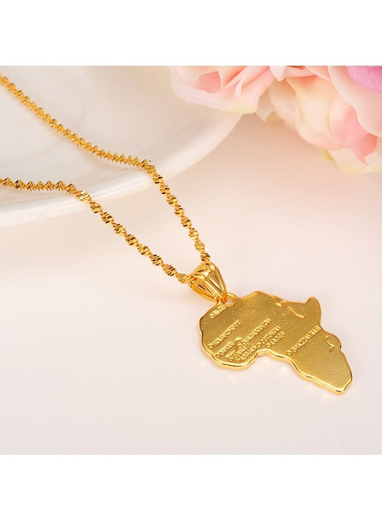 Africa Map Pendant and Letter Carved Design Map of Africa Shaped 18k Gold Plated Necklace, African gift for her, UNISEX African Pendant Gift - Image 2
