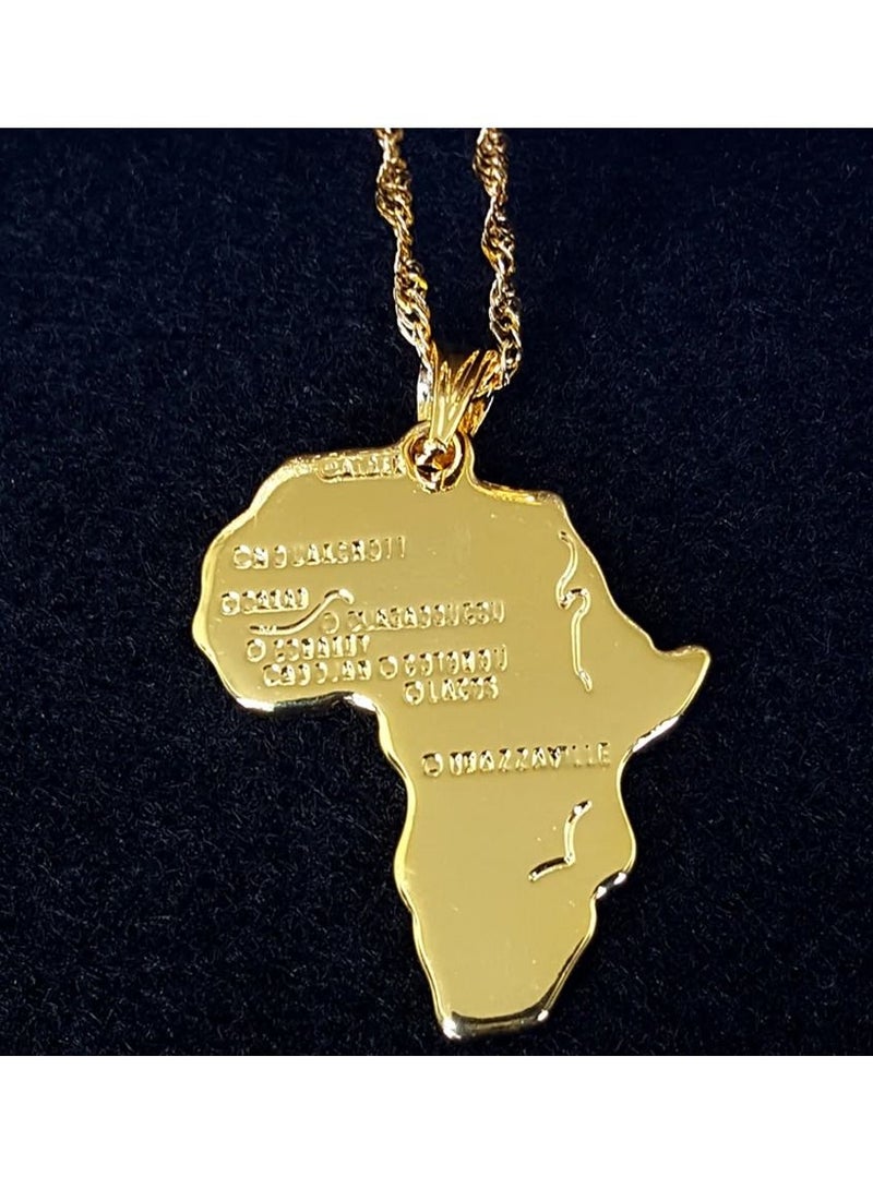 Africa Map Pendant and Letter Carved Design Map of Africa Shaped 18k Gold Plated Necklace, African gift for her, UNISEX African Pendant Gift - Image 3