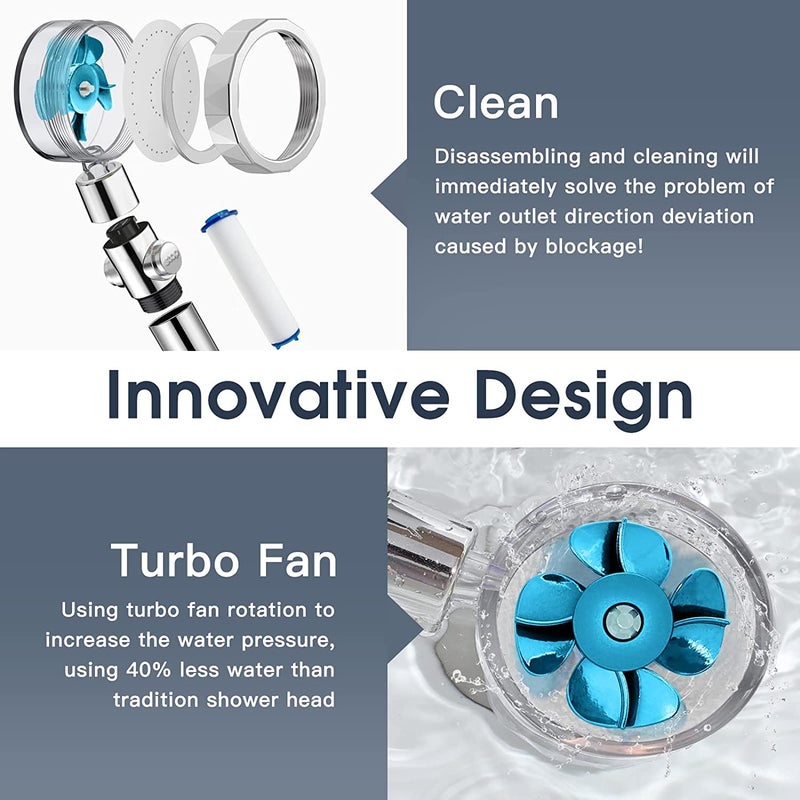 FlowFan AquaBreeze Pro shower head with Filter and Pause Switch,Removable Propeller and Water Saving 360 Power shower head - Image 5