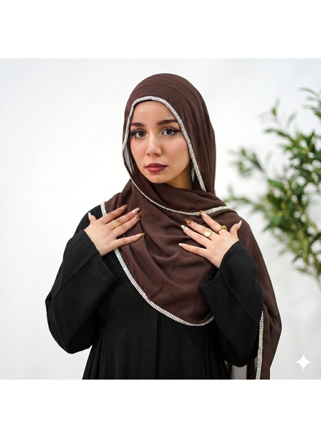 Women’s long chiffon scarf with a chain-link border and sparkling diamonds - Image 1
