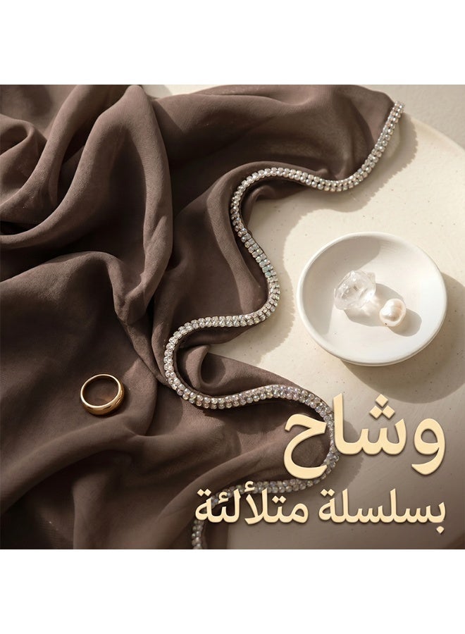 وشاح شيفون طويل للنساء مزين بحافة على شكل سلسلة ومرصع بالماس اللامع - Image 2