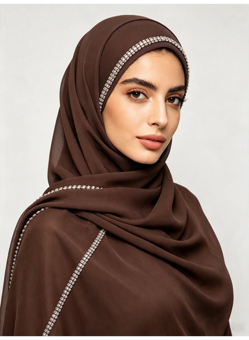 Women’s long chiffon scarf with a chain-link border and sparkling diamonds - Image 1