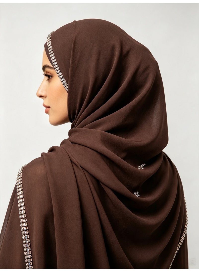 Women’s long chiffon scarf with a chain-link border and sparkling diamonds - Image 2