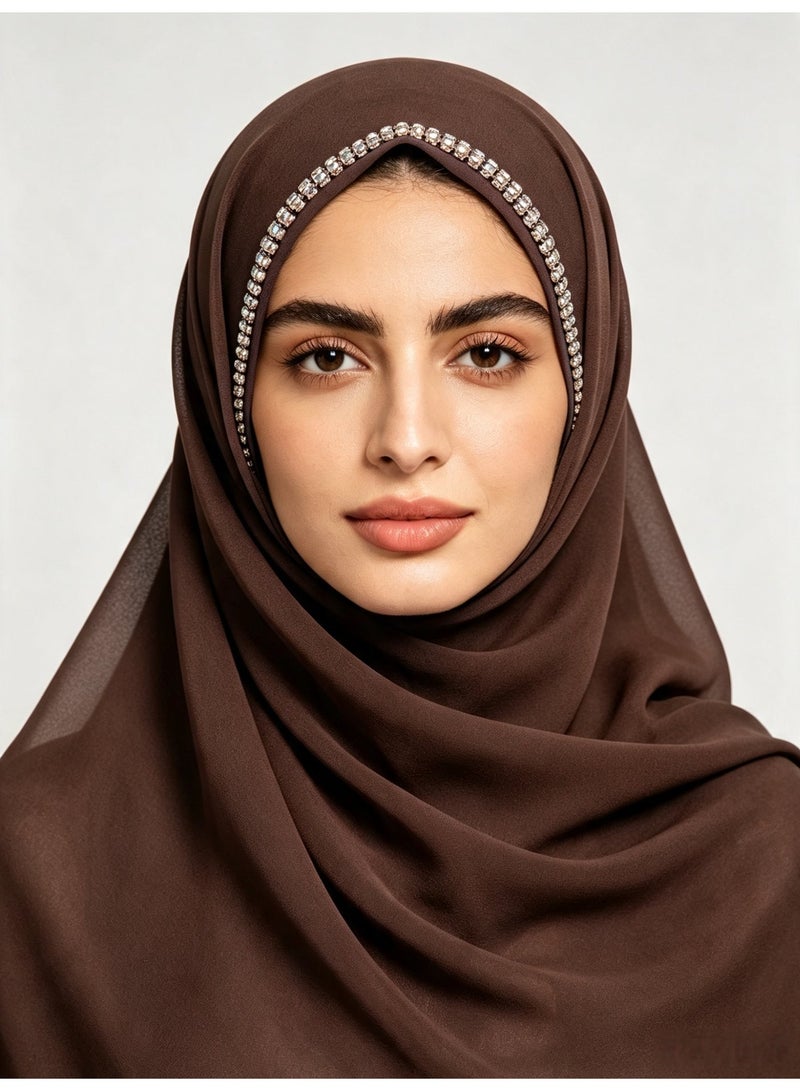 Women’s long chiffon scarf with a chain-link border and sparkling diamonds - Image 4