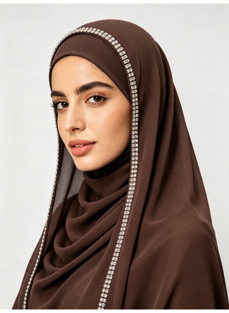 Women’s long chiffon scarf with a chain-link border and sparkling diamonds - Image 3