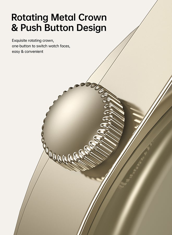 JOYROOM 220 mAh JR-FC2 Smart Watch Can Make and Receive Calls 1.32-inch HD Screen Bluetooth Connection Fitness Monitoring For Men and Women Compatible With Apple and Android Metal Silicone Strap Champagne Gold - Image 3
