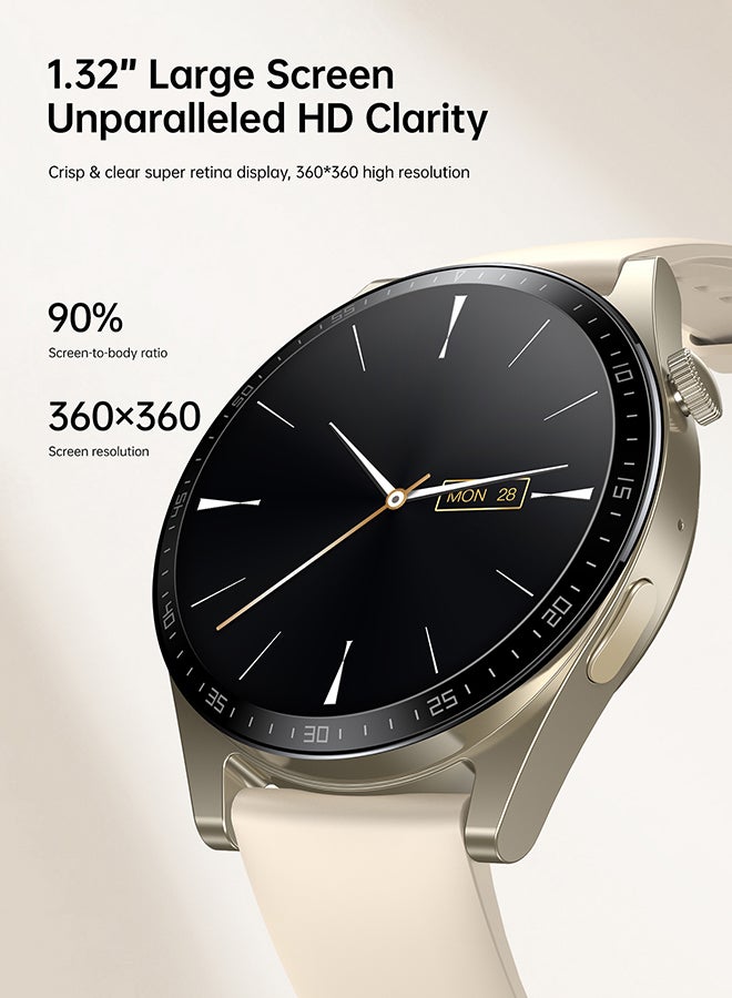 JOYROOM 220 mAh JR-FC2 Smart Watch Can Make and Receive Calls 1.32-inch HD Screen Bluetooth Connection Fitness Monitoring For Men and Women Compatible With Apple and Android Metal Silicone Strap Champagne Gold - Image 2