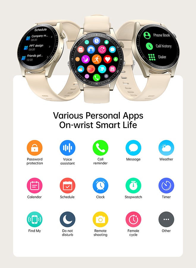 JOYROOM 220 mAh JR-FC2 Smart Watch Can Make and Receive Calls 1.32-inch HD Screen Bluetooth Connection Fitness Monitoring For Men and Women Compatible With Apple and Android Metal Silicone Strap Champagne Gold - Image 5