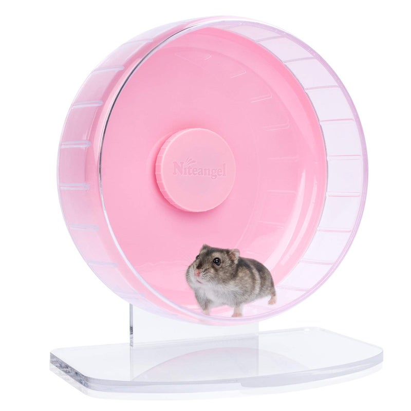 Niteangel SuperSilent Hamster Exercise Wheels Quiet Spinner Hamster Running Wheels with Adjustable Stand for Hamsters Gerbils Mice Or Other Small Animals S Pink