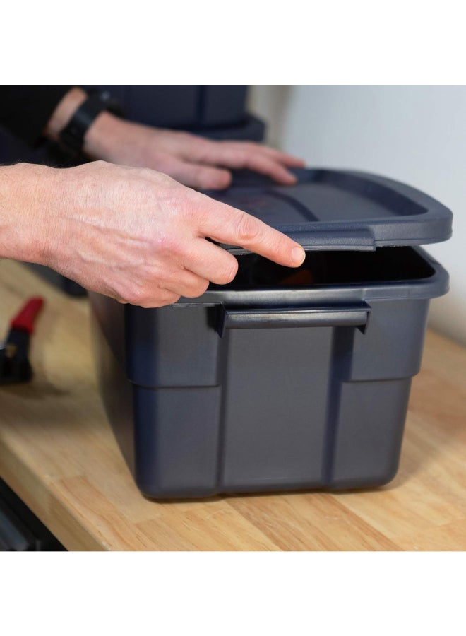 Rubbermaid Roughneck Stackable Rectangular Tote Storage Box Navy Blue 37.8 L RMRT100004  - Image 3