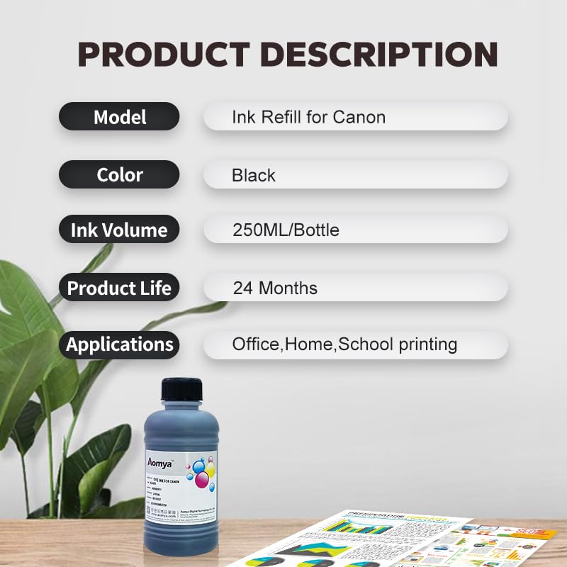 Aomya Black Ink Refill Kit Dye Ink for Canon 275 260 245 PG-275XL PG-245XL CL-276XL Inkjet Printer Cartridges Refillable Ink Cartridges CIS CISS System with Syringe&Glove 250ml (9 oz) - Image 2