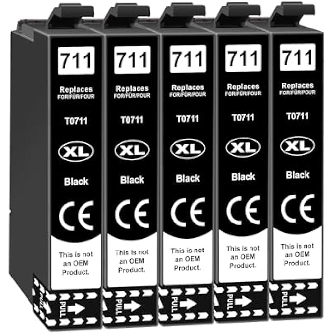 T0711 PRINTER CARTRIDGES COMPATIBLE WITH EPSON T0715 CARTRIDGE COMPATIBLE WITH EPSON STYLUS SX515W SX510W SX410 SX415 SX218 SX210 SX215 DX8400 DX7400 DX6000 BX300F BX610FW B40W PRINTER (5 BLACK - Image 1
